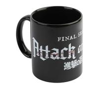 Grupo Erik: Tazza Nera Attack on Titan - Logo | Tazza anime manga da colazione in ceramica, 350 ml, ideale come tazza anime giapponesi, Attack on Titan Gadget