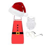 Gruppi Di Natale Per Donne - Set Di Costumi In Tessuto Da 73x60 Cm | Set Di Costumi Di Natale Con Cappello, Grembiule, Barba, Occhiali, Cosplay, Vestiti Festosi | Outfit Da Festa Di Gioco