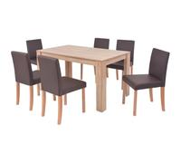 Gruppo da pranzo da 7 pezzi in ecopelle e rovere marrone - PVC 100% - durevole e facile da pulire - perfetto per famiglie e ospiti