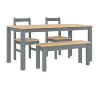Gruppo da pranzo PANAMA, 4 pezzi, in legno massiccio di pino massiccio, con panca e sedie, per sala da pranzo, cucina, stile rustico, moderno, salvaspazio