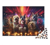 Gruppo di Cani Scena Notturna al Neon Puzzle 1000 Pezzi Puzzle per Adulti Gioco di Puzzle 1000 Pezzi Relax Famiglia Concentrazione Decorazione Casa Regalo 52x38cm/1000pcs