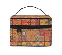 Gruppo di custodia per il trucco da viaggio portatile con stampa geometrica marocchina, versatile borsa per il trucco con cerniera, grande capacità
