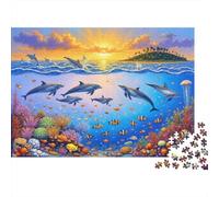 Gruppo di Delfini Isola Tropicale Puzzle 1000 Pezzi Carta per Adulti Coralli Sottomarini Gioco di Puzzle 1000 Pezzi Relax Famiglia Regalo 70x50cm/1000pcs