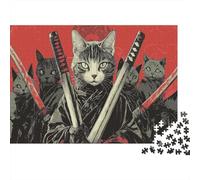 Gruppo di Gatti Samurai Puzzle 1000 Pezzi Carta per Adulti Stile Giapponese Gioco di Puzzle 1000 Pezzi Relax Concentrazione Famiglia Arredo Regalo 70x50cm/1000pcs