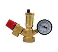 Gruppo di sicurezza per caldaia, valvola di sicurezza da 2,5 cm, 3 bar, con manometro, 0-10 bar, raccordo in ottone per sistemi di riscaldamento fino a 50 kW, finitura dorata