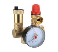 Gruppo di sicurezza serbatoio acqua calda con attacco filettato da 1 pollice e uno da 3/4 pollici, 6 bar con valvola di ritegno, valvola di sfiato, manometro, riscaldamento centralizzato a pavimento