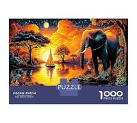 Gruppo elefanti 1000 Pezzi Gioco Di Riflessione Avanzato in Cartone Solido Per Esercitare Il Cervello Elefante Sunset Lake perfetto Come Attività Vacanziera E Puzzle Offerto in Regalo 38x26cm/1000pcs