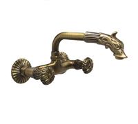 Gruppo lavello a parete in ottone brunito con decoro Draghetto RO/221