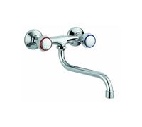 Gruppo lavello rubinetto doppio caldo freddo cromato a muro con canna bassa gire