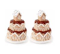 Gruppo Maruccia - Barattoli Natalizi - Ceramica a Forma di Torta con Casette - Set 2 Pezzi - Biscottiera Portadolci Decorativa