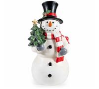 Gruppo Maruccia - Pupazzo di Neve in Resina con Albero - 23,5 cm | Cappello a cilindro, sciarpa a righe e alberello tra le braccia, resina dipinta a mano