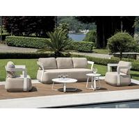 Gruppo Maruccia - Salotto da Giardino in Alluminio - Con Divano 3 Posti, 2 Poltrone e doppio Tavolino - Cuscini Sfoderabili - Arredo Esterni, Bar, Hotel (Bianco e Tortora)