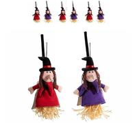 Gruppo Maruccia - Set 6 Befane con Sacchetto Portadolci - in Stoffa con Scopetta Decorativa - Assortite in Tre Colori - per Natale Epifania e Halloween