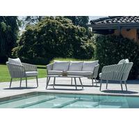Gruppo Maruccia - Set Salottino per Esterni in Alluminio e Corda - 4 posti con Divano, Poltrone e Tavolino - Cuscini Idrorepellenti - Arredo Giardino, Bar, Dehor (Creta)