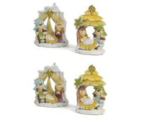 Gruppo Natività Bambino con Capanna 4 Pezzi 2 Assortimenti 7.7 Cm in Resina