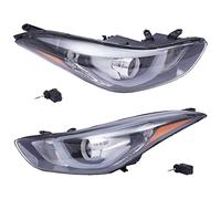 Gruppo Ottico Anteriore Compatibile con i fari alogeni Hyundai Elantra 2014-2016, Coppia di fari Anteriori Sinistro e Destro, alloggiamento Nero, Lente Trasparente (Lato conducente e passeggero).