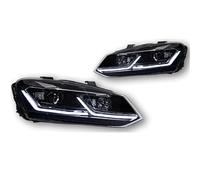 Gruppo Ottico Anteriore Per VW Per Polo Fari A LED 2011-2018 Fari Per DRL Indicatori Di Direzione Abbaglianti Angel Eye Proiettore Lente Lampada Frontale Faro Fanale Proiettore(Left-Hand Drive Car,Red