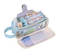 Grurun Astuccio grande capiente per matite, grande astuccio per matite, astuccio per penne, astuccio per matite, organizer semplice per riporre articoli di cancelleria estetici e cosmetici (blu)