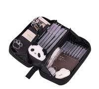 Grurun Astuccio grande con 3 scomparti, grande portamatite, portapenne, organizer semplice per riporre articoli di cancelleria estetici, cosmetici (nero)