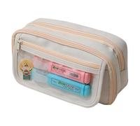 Grurun Astuccio grande per matite, grande capacità, estetica, per penne, cosmetici, penne, cancelleria, organizer semplice, per università, ufficio, casa, viaggi, (beige)