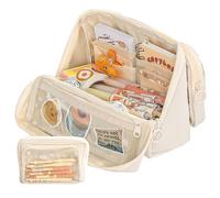 Grurun Astuccio grande per matite, grande capacità, estetica, per penne, cosmetici, penne, cancelleria, organizer semplice, per università, ufficio, casa, viaggi, (beige)