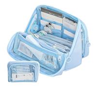 Grurun Astuccio grande per matite, grande capacità, estetica, per penne e cosmetici, organizer per cancelleria, semplice, per università, ufficio, casa, viaggi, (blu)