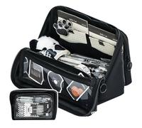 Grurun Astuccio grande per matite, grande capacità, estetico, per penne, cosmetici, penne, cancelleria, organizer semplice, per università, ufficio, casa, viaggi, (nero)