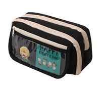 Grurun Astuccio grande per matite, grande capacità, estetico, per penne, cosmetici, penne, cancelleria, organizer semplice, per università, ufficio, casa, viaggi, (nero)