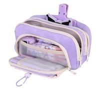 Grurun Astuccio grande per matite, grande capacità, estetico, per penne, cosmetici, penne, cancelleria, organizer semplice, per università, ufficio, casa, viaggi, (viola)