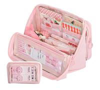 Grurun Astuccio grande per matite, grande capacità, estetico, per penne, cosmetici, penne, cancelleria, organizer semplice, per università, ufficio, casa, viaggi, (rosa)