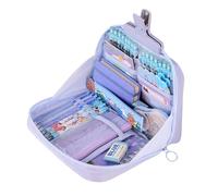 Grurun Astuccio portapenne carino Kawaii grande capacità estetico cerniera portapenne organizer borsa per bambini (blu)