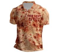 Grusel - Maglietta da uomo per Halloween, a maniche corte, slim fit, per il tempo libero, motivo schizzi di sangue, divertente, a maniche corte con bottoni, stile retrò, Blu scuro, M