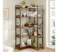 GRUSIGN Libreria angolare a 5 ripiani, moderna libreria ad angolo alta con robusto telaio in metallo, grande libreria a forma di L per soggiorno, casa, ufficio, camera da letto, design salvaspazio
