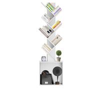 GRUSIGN Piccola libreria angolare a 6 ripiani per libri, con armadietto inferiore, per camera da letto, appartamento e piccoli spazi, bianco