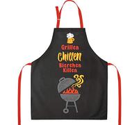 GRUSS & CO 47102 - Grembiule da cucina "Grillen, Chillen" in cotone, 87 x 70 cm, colore: Nero