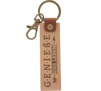 GRUSS & CO Portachiavi in ecopelle con motivo divertiti | Ciondolo in ecopelle chiaro con motivo goditi la vita, con moschettone | 48375, marrone, Länge 15 cm, Motivo Goditi la vita