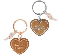 GRUSS & CO Portachiavi Just Married | Set di 2 ciondoli in legno, Charm e anello portachiavi | Regalo per coppie, regalo di nozze | 48559, multicolore, Länge 7 cm, Motivo Just Married