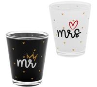 GRUSS & CO Set di bicchieri da liquore con motivo Mr. & Mrs. | Set regalo con 2 bicchierini da liquore, 6 cl, in nastro regalo, regalo di nozze, per coppie, per due | 73871