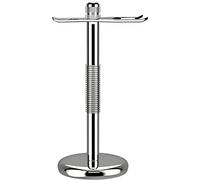 GRUTTI Supporto per Rasoio Classico e Pennello da Rasatura Supporto per rasoio di sicurezza, Supporto Rasoi 2-in-1 - Portarasoio/Spazzola in Metallo Cromato