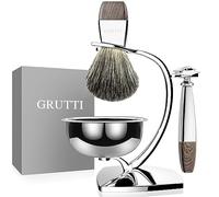 GRUTTI Vintage Deluxe Set da Barba: Set di Rasatura Umidità con Ciotola Magnetica, Supporto in Acciaio Inox e Design Antiscivolo