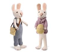 Gry & SIF Coniglietto pasquale grande da appoggiare, realizzato a mano con molti dettagli, commercio equo e solidale, decorazione pasquale in feltro, 1 coniglietto decorativo bianco con borsa e uovo