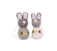 Gry & SIF - Set di 2 ganci ricamati con coniglietti pasquali pasquali, fatti a mano, commercio equo e solidale, colore: verde e bianco