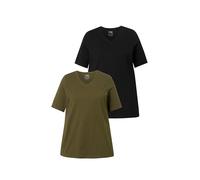 gs1 data protected company 4069787000005 T-Shirts, 2er-Pack, V-Ausschnitt, Halbarm, Biobaumwolle T-Shirt, Oliva, 64 IT/66 IT Donna
