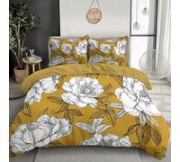 GSAEIMCT 3 Pezzi Fibra Superfine Giallo Senape Foglie Di Peonia Copripiumino 220X260Cm Con Cerniera Federa Fiori Eleganti Set Morbido E Confortevole Biancheria Da Letto Stampa 3D