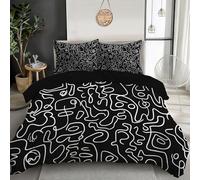 GSAEIMCT 3 Pezzi Fibra Superfine In Bianco E Nero Linee Ondulate Copripiumino 200X200Cm Con Cerniera Federa Scarabocchi Dei Cartoni Animati Set Morbido E Confortevole Biancheria Da Letto Stampa 3D