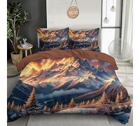GSAEIMCT 3 Pezzi Fibra Superfine Oro Montagne Dell'Alba Copripiumino 220X260Cm Con Cerniera Federa Paesaggio Fantastico Set Morbido E Confortevole Biancheria Da Letto Stampa 3D