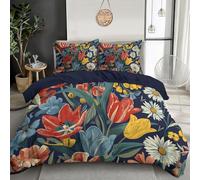 GSAEIMCT 3 Pezzi Fibra Superfine Rosso E Giallo Tulipani E Margherite Copripiumino 200X200Cm Con Cerniera Federa Illustrazione Piante Set Morbido E Confortevole Biancheria Da Letto Stampa 3D