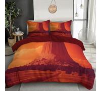 GSAEIMCT 3 Pezzi Fibra Superfine Rosso Torre Del Diavolo Sulla Prateria Copripiumino 200X200Cm Con Cerniera Federa Paesaggio Misterioso Set Morbido E Confortevole Biancheria Da Letto Stampa 3D