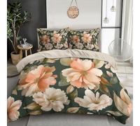GSAEIMCT 3 Pezzi Fibra Superfine Verde Pesca Fiori Luminosi Copripiumino 135X200Cm Con Cerniera Federa Piante Acquerellate Set Morbido E Confortevole Biancheria Da Letto Stampa 3D