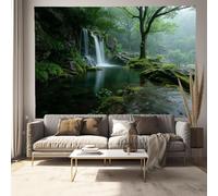 GSAEIMCT Appeso A Parete Decorazione - Verde Cascata Rocciosa Foresta Silenziosa E Nebbiosa 150 X 100 Cm - Grande Murale Manifesto - Accessori Casa Soggiorno Camera Da Letto Soffitto